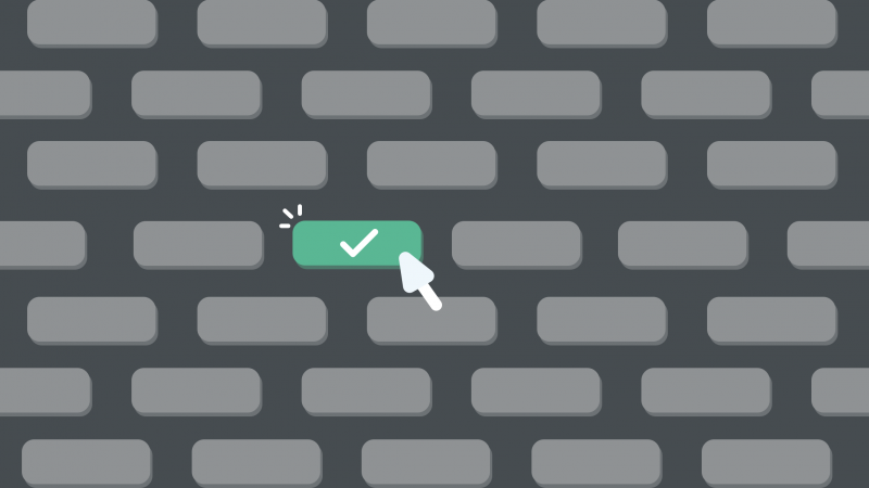 Grey blocks lined up on a wall with a mouse hovering and clicking on one that turns green with a checkmark