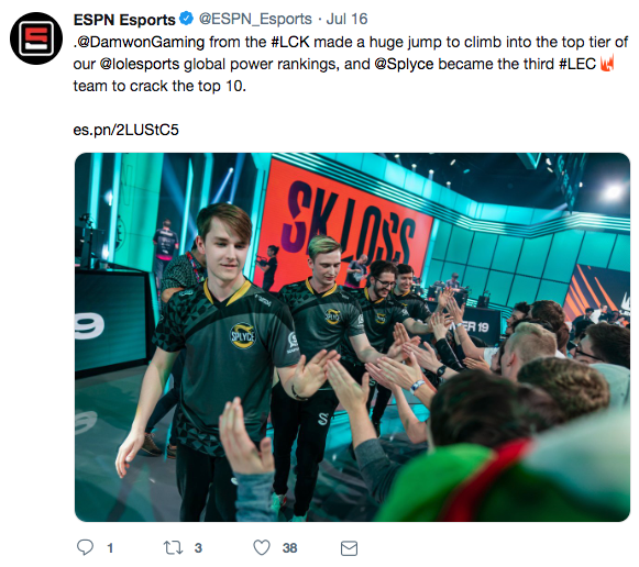 A ESPN social media post showing their use of their vanity URL, es.pn.