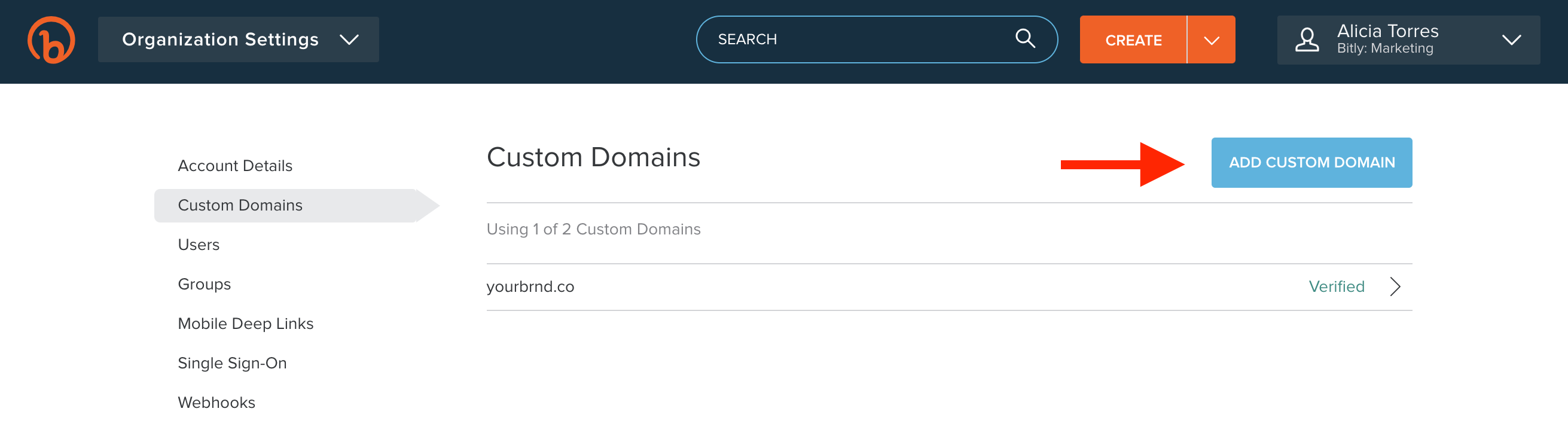 How to Add a Custom Domain in Bitly to create branded short links for SMS: Step 4