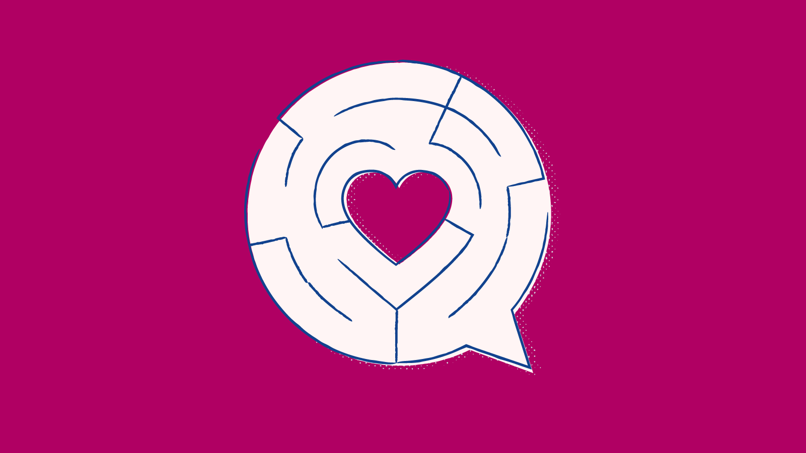Speech bubble with a maze that leads to a heart within