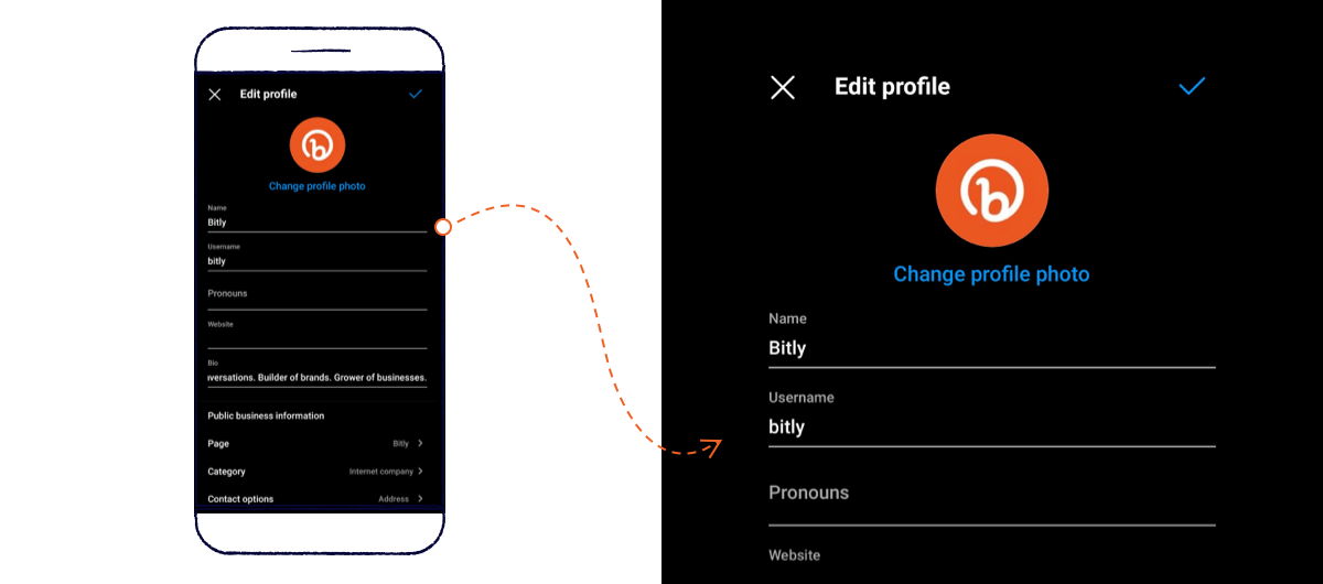 Navigating to edit profile from the top of the screen