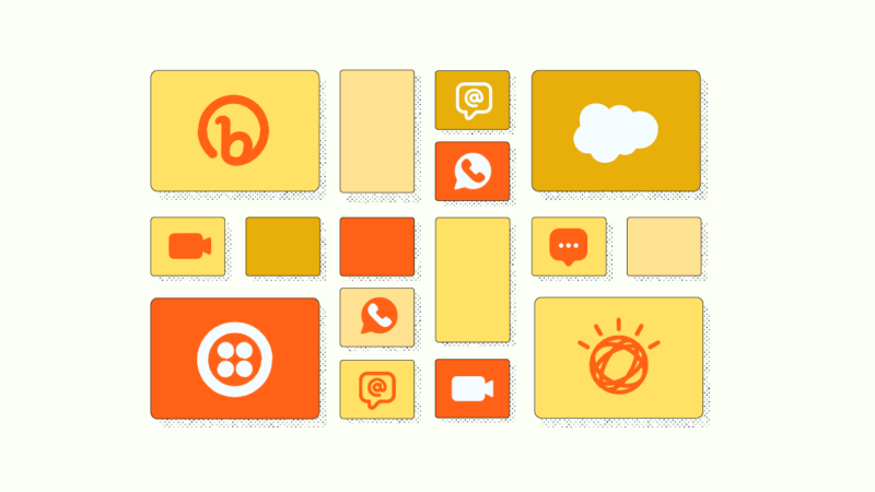 A yellow and orange collage of various app icons and the Bitly logo.