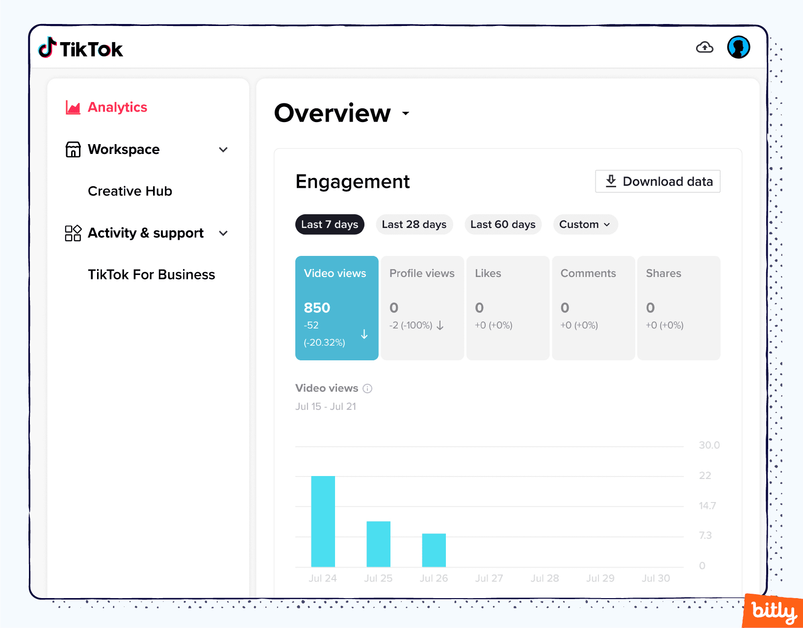 A TikTok account's analytics overview.