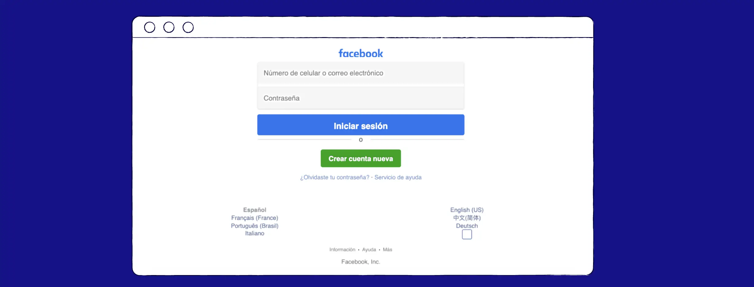 A fake Facebook page in Spanish.