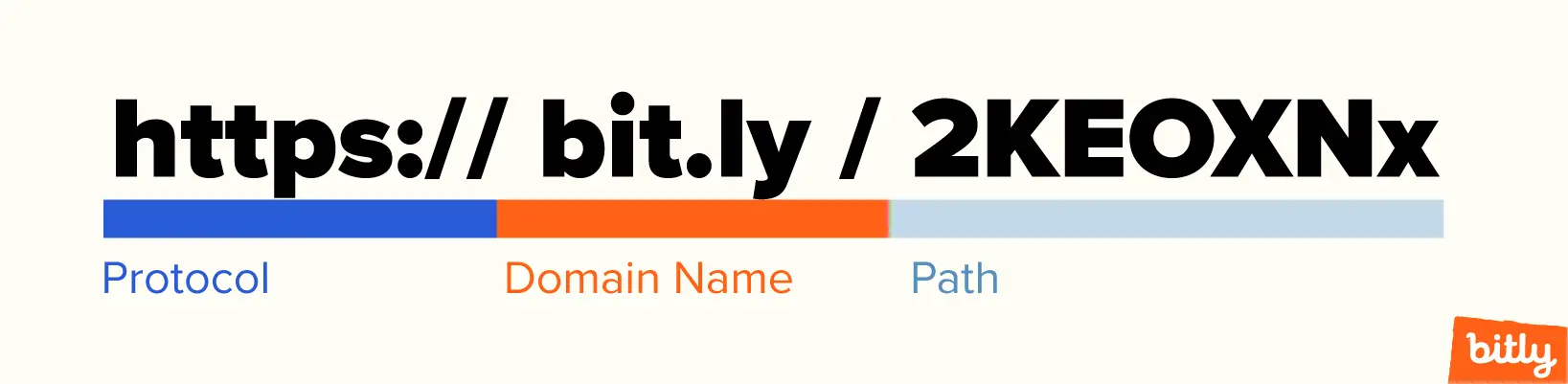 An example of a link, highlighting the sections for protocol, domain name, and path.