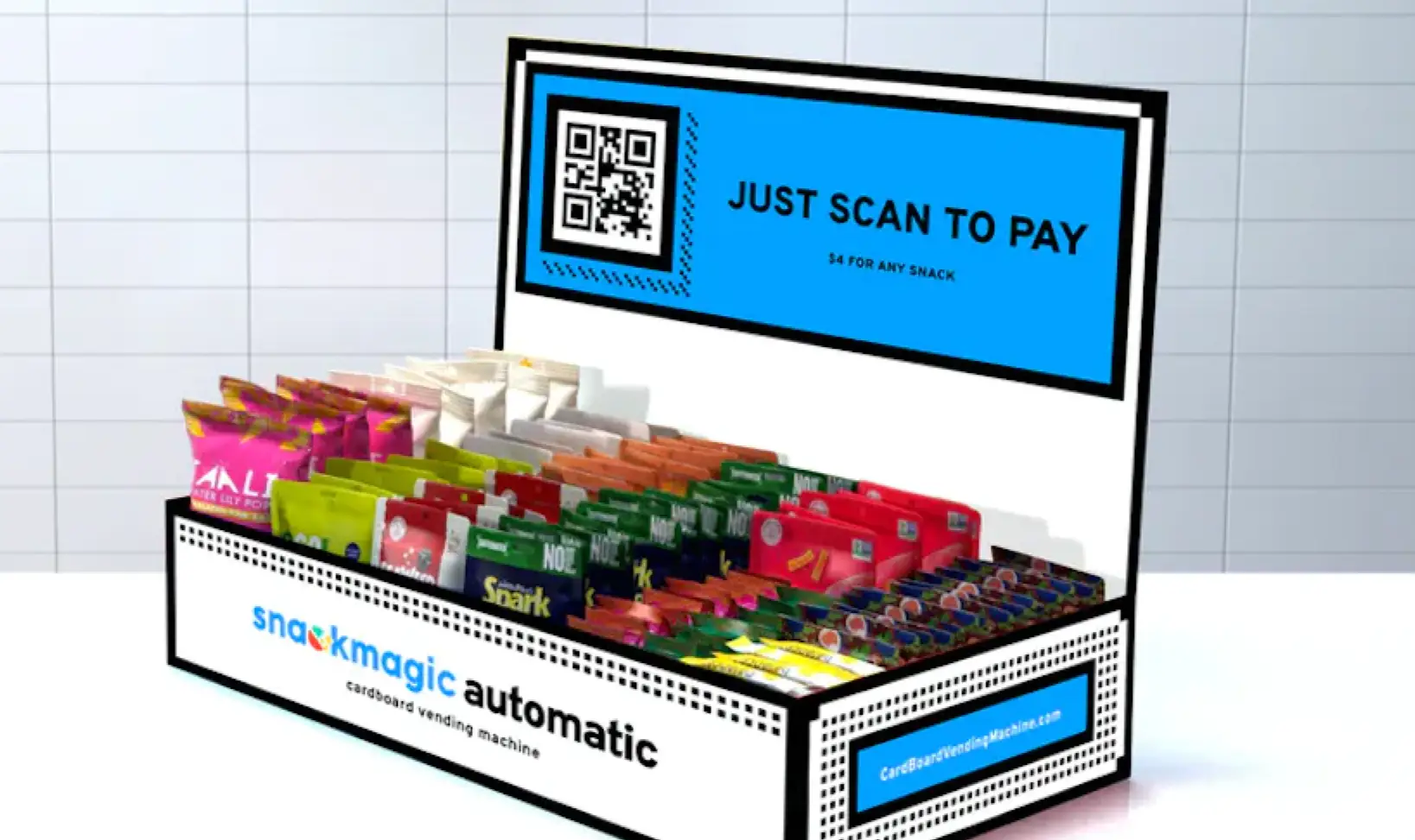 A snack box with a QR Code for easy payment.
