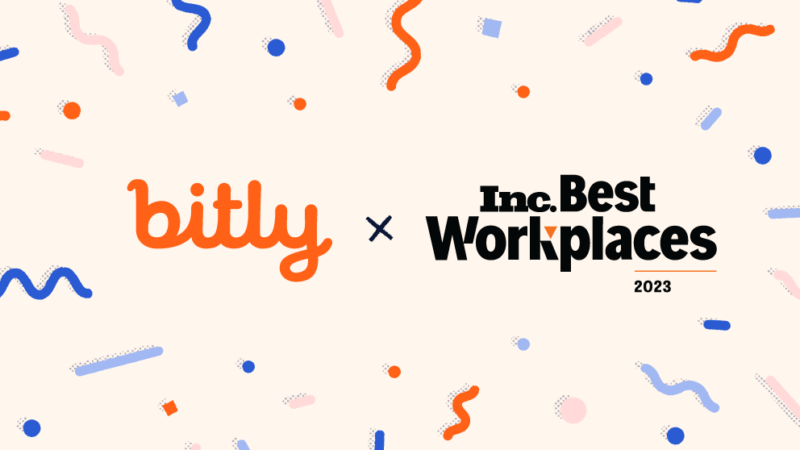 A celebratory image with the Bitly logo and Inc. Best Workplaces logo.