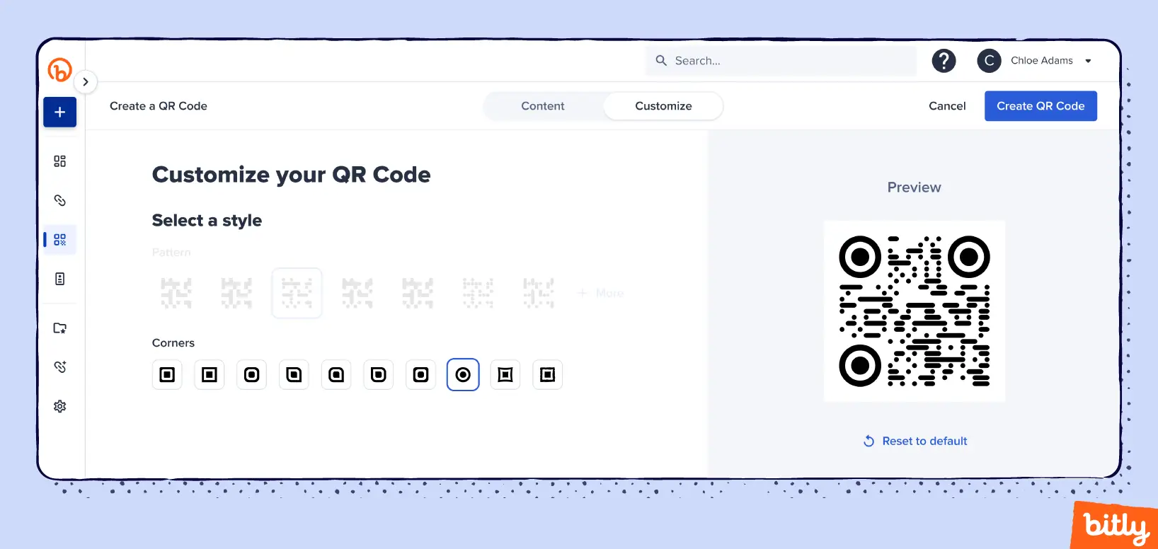 The QR Code pattern options in the Bitly Connections Platform.