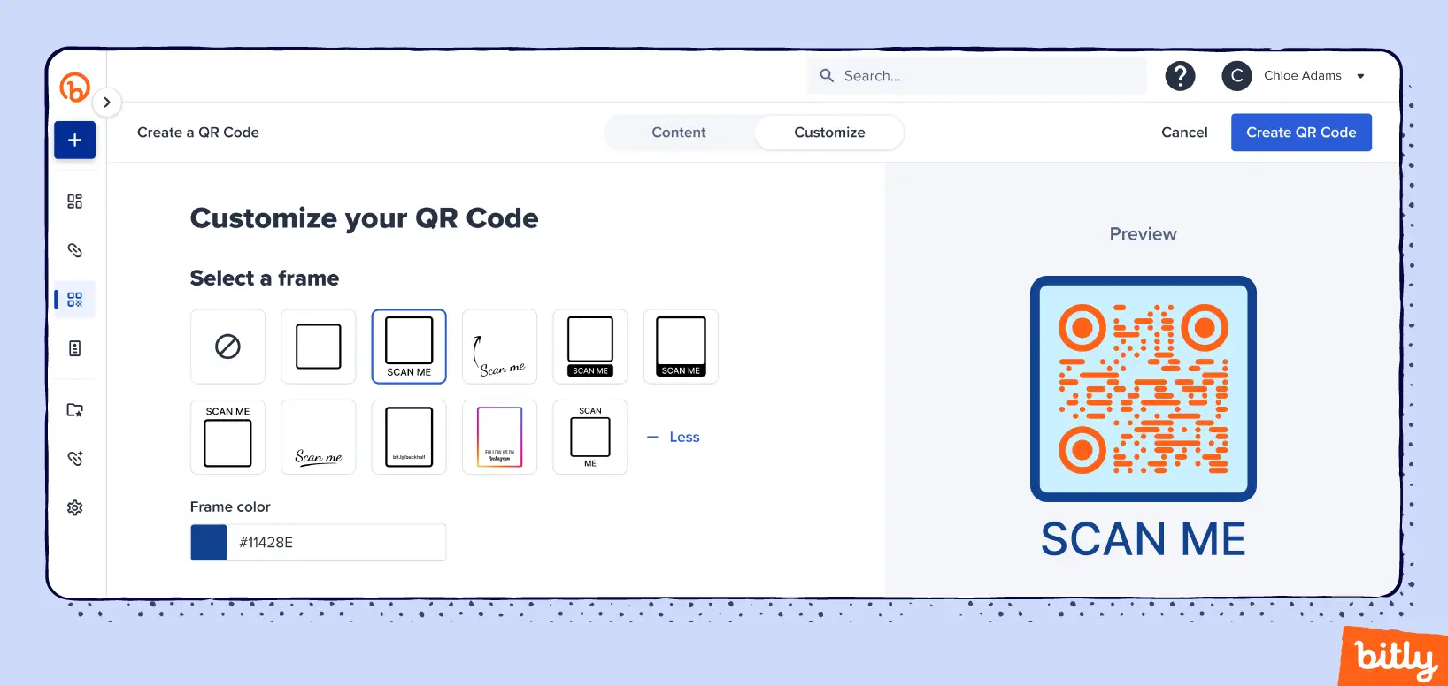 Various frame options for QR Codes in the Bitly Connections Platform.