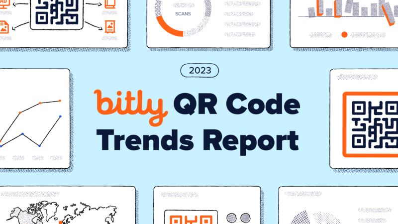 The words "2023 Bitly QR Code Trends Report" surrounded by charts and graphs.