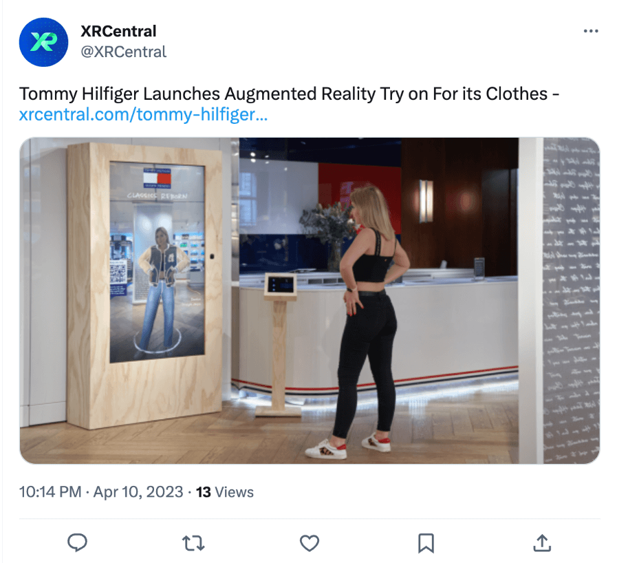 A tweet about Tommy Hilfiger embracing augmented reality in its stores.