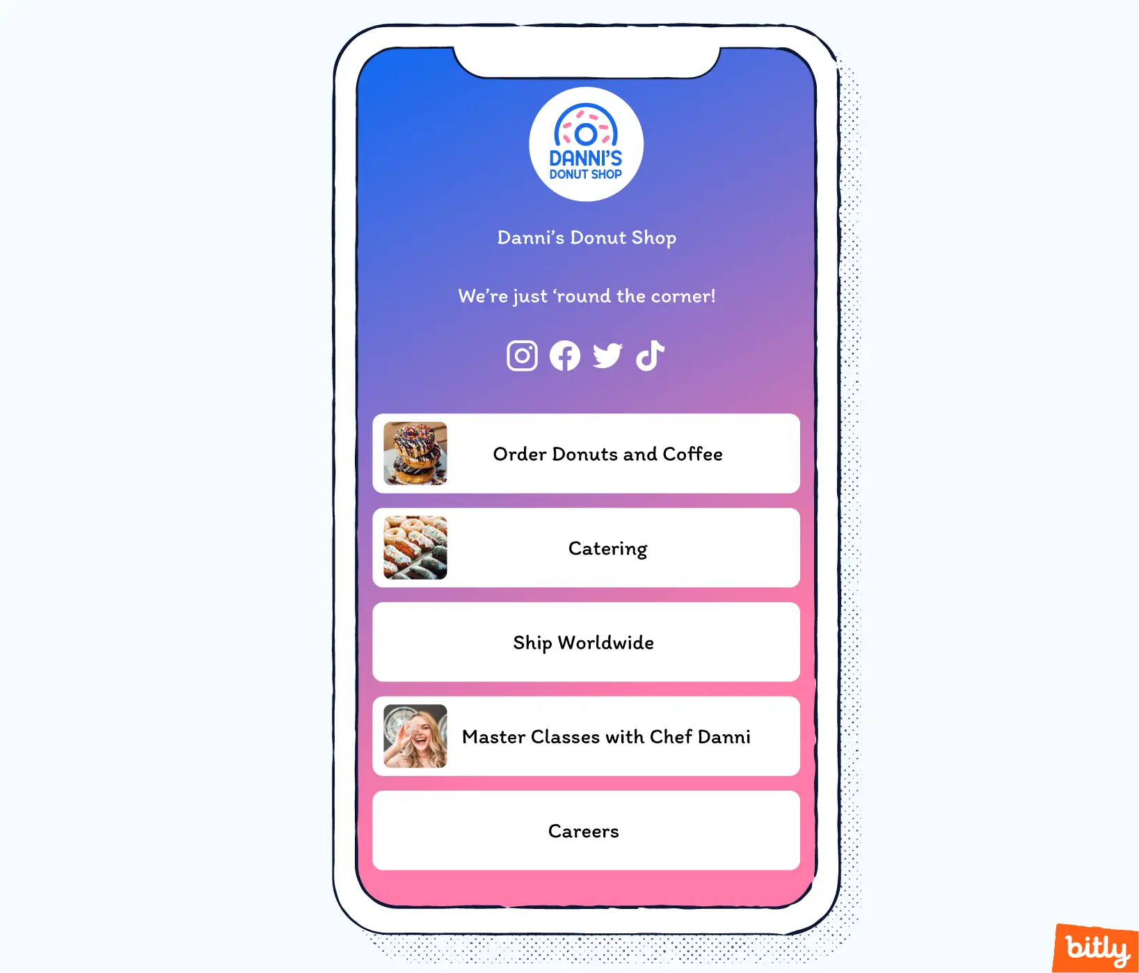 An example of a microsite displayed on a smartphone for Danni's Donut Shop.