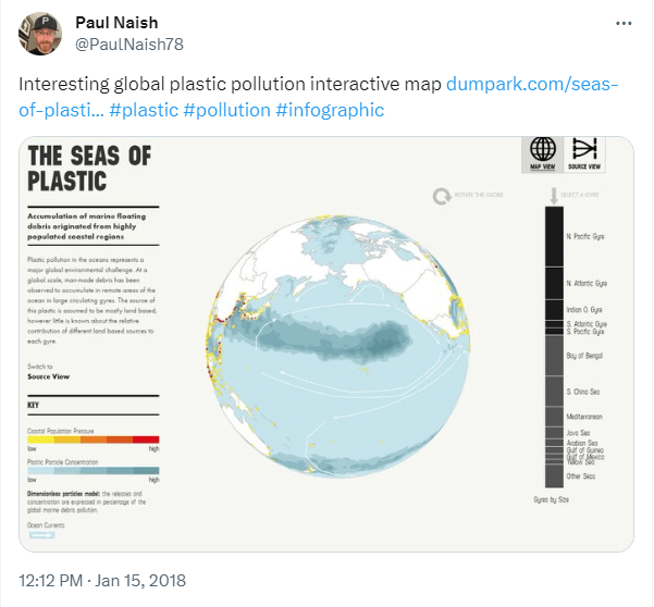 Screenshot of the seas of plastic microsite featuring a rotating globe and information