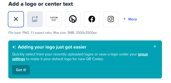 Add a logo or center text options for a QR Code on the Bitly Dashboard
