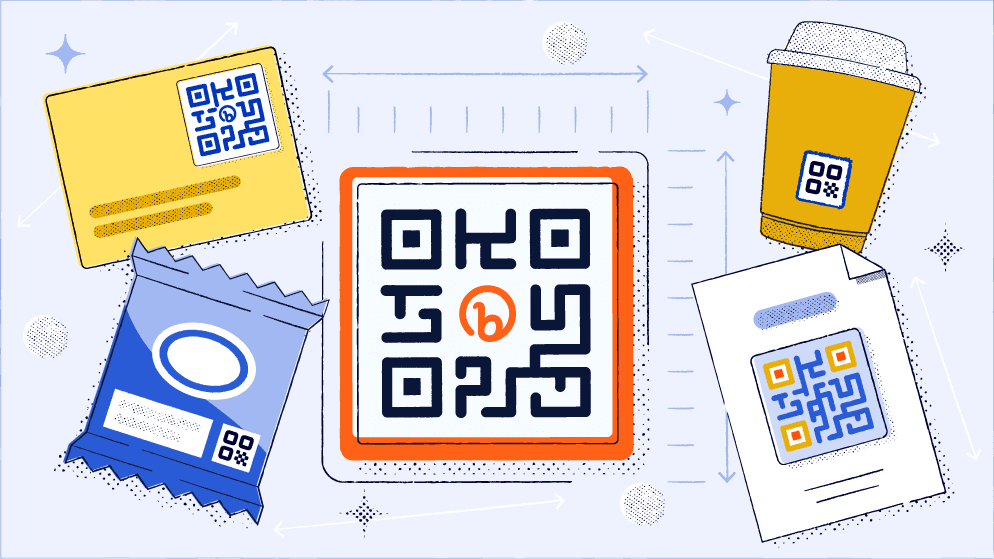 Appropriately-sized QR Codes on different products surrounding a big QR Code