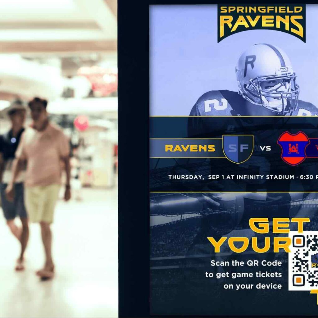 A football game event ad poster with a QR Code on it