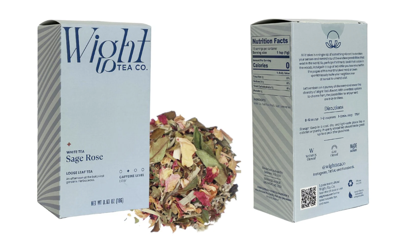 Front and back of Wight Tea package featuring a Bitly QR Code.